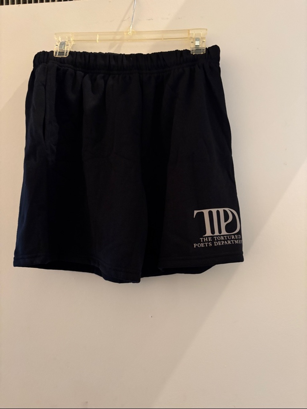 Taylor Swift Black Athletic Shorts with White Logo tortured poets dept